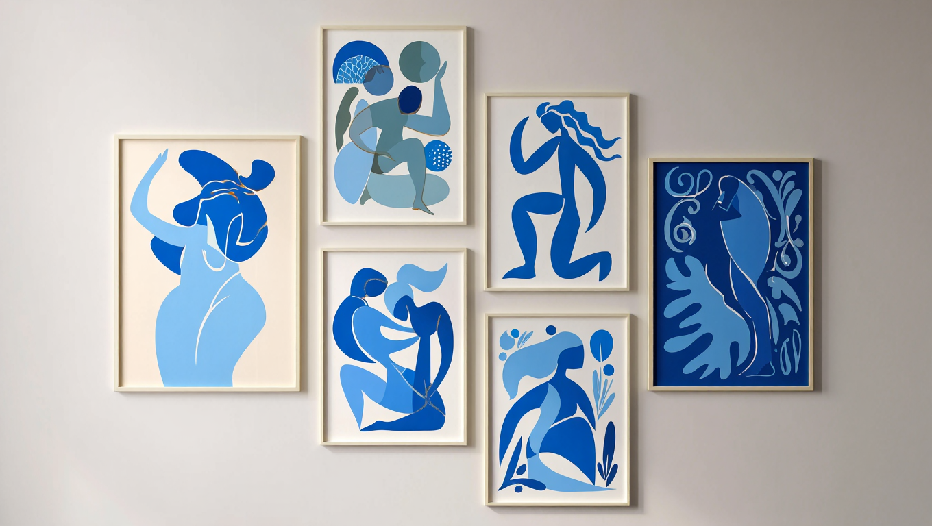 Blue Matisse Line Art – Set of 6