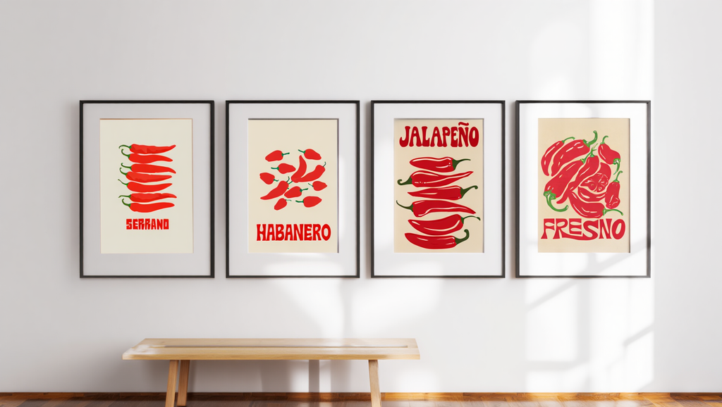 Modern Red Pepper Posters – Minimalist Kitchen Decor