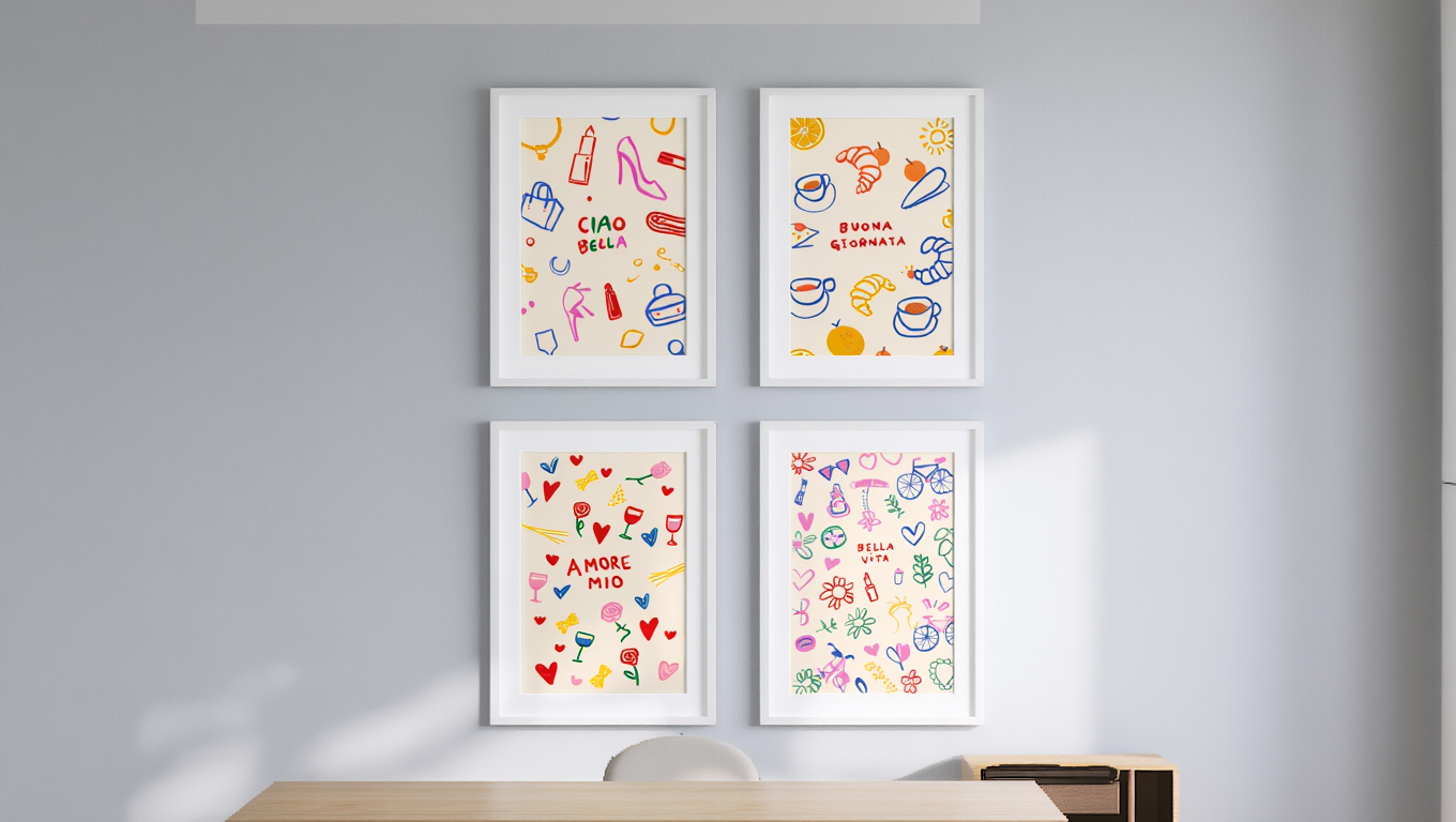 Bella Vita – 4 Italian-Inspired Retro Food Posters