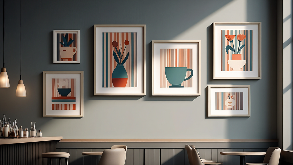 Striped Girl Coffee Art – Dining Room Set of 6 Prints