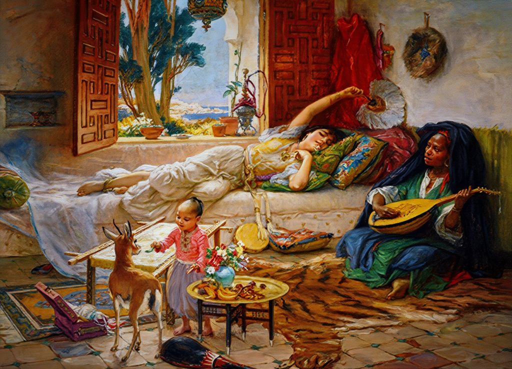 Afternoon Rest, Algiers – Frederick Arthur Bridgman Poster | Orientalist Daily Life & Landscape Art Print