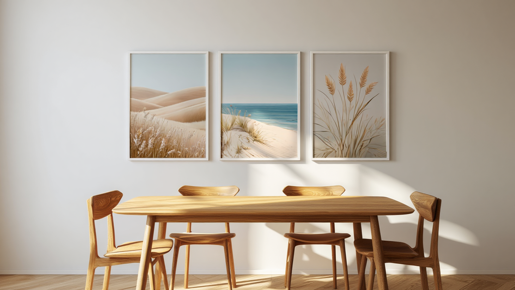 Beige Bohemian Beach Landscape – Office Set of 3 Prints