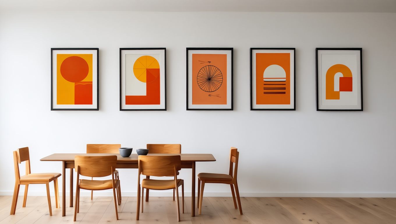 Abstract Orange Bauhaus Bicycle – Dormitory Set of 5 Prints