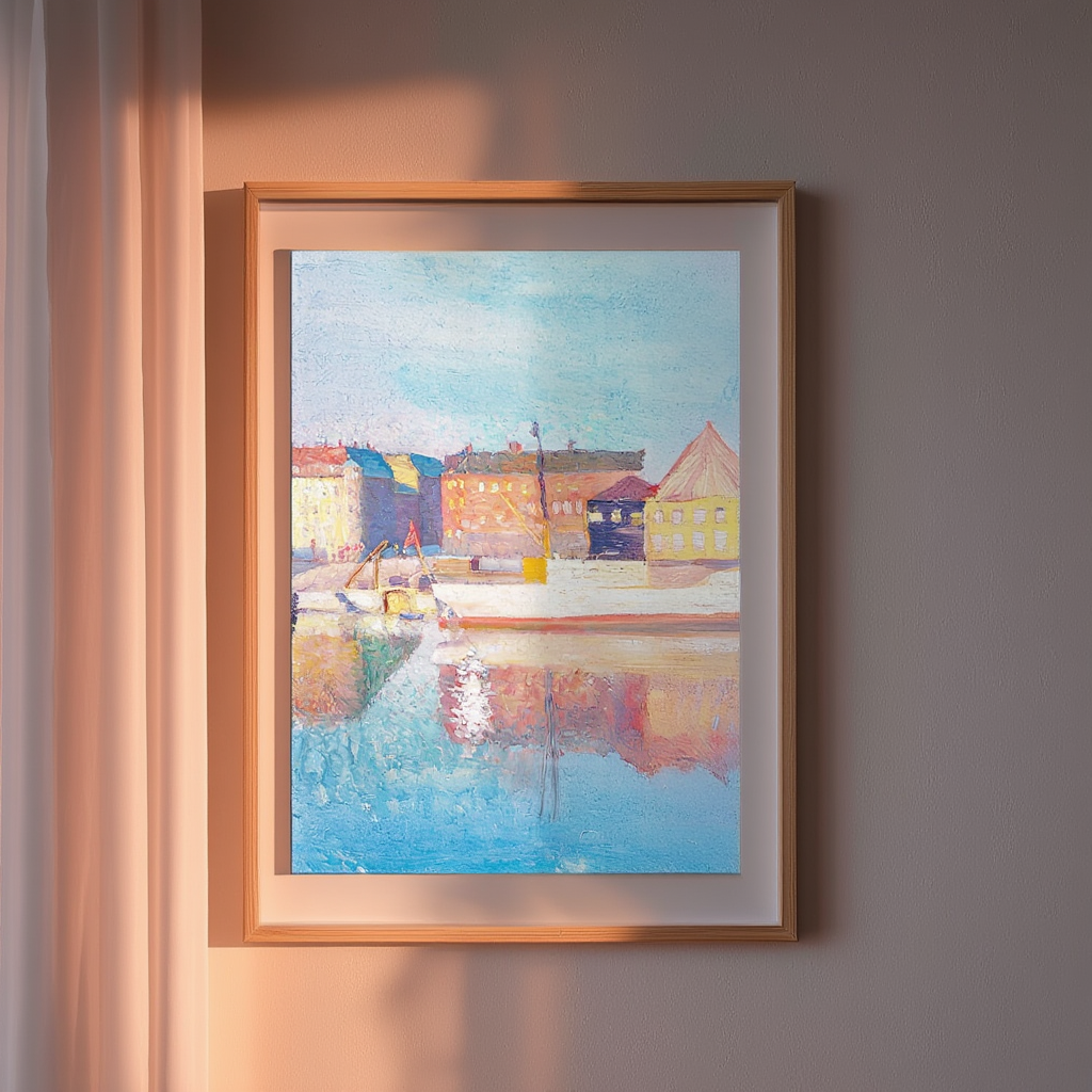 Edvard Weie – View of Nyhavn - Atmospheric Danish Modernist Landscape Print