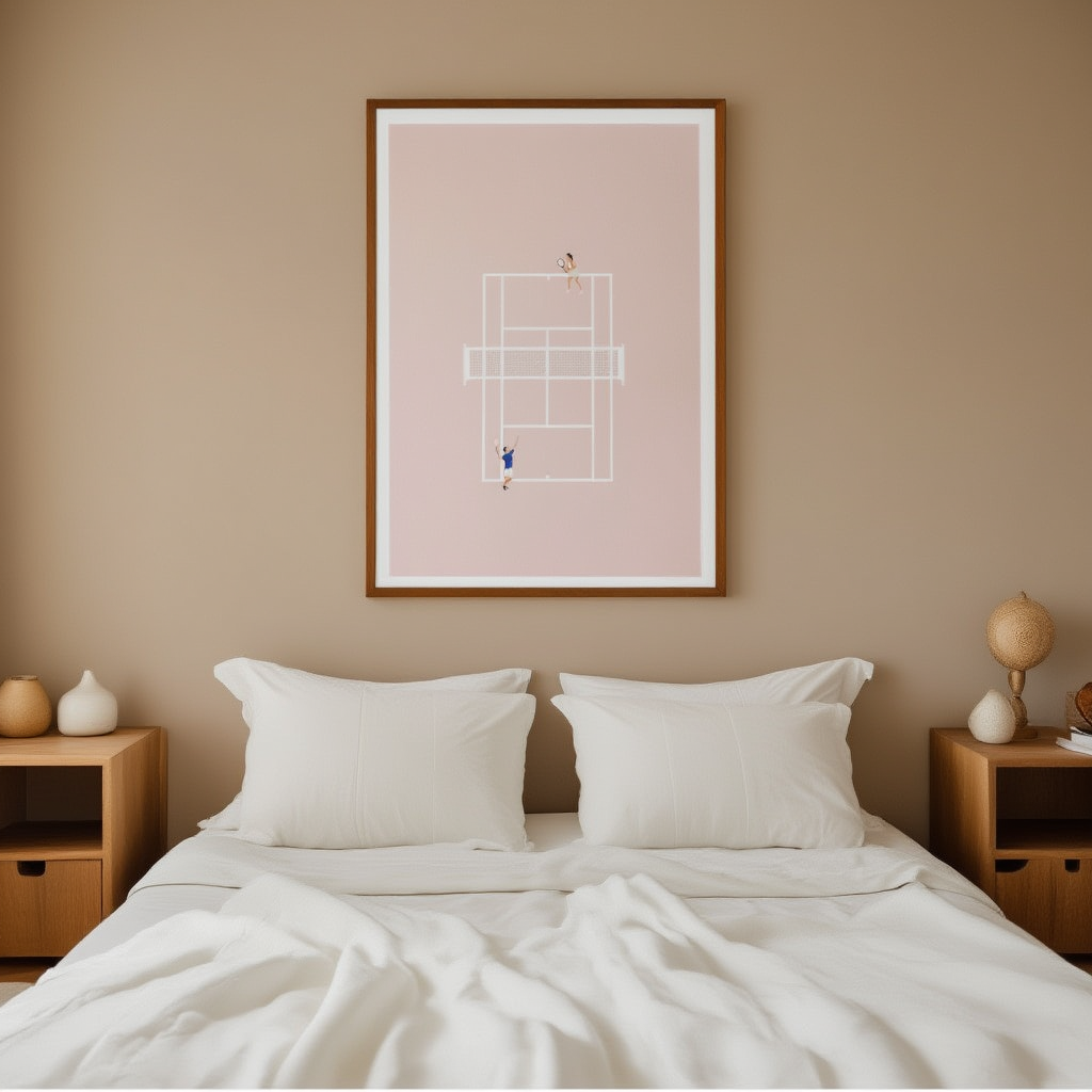 Bird’s Eye View Tennis Match Art Print – Minimalist Sports Wall Art