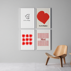 Modern Red Nordic Wall Art 4 Prints  Vintage French-Inspired Wall Art Collection - Hakyarts