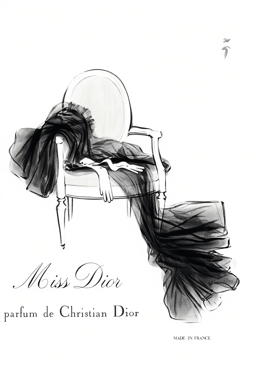Vintage 'Miss Dior ' Illustration Poster