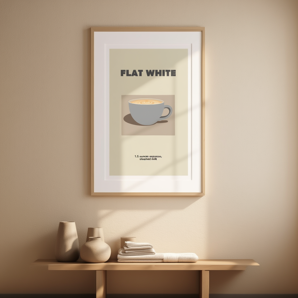 Flat White – Modern Coffee Art Print for Home or Office