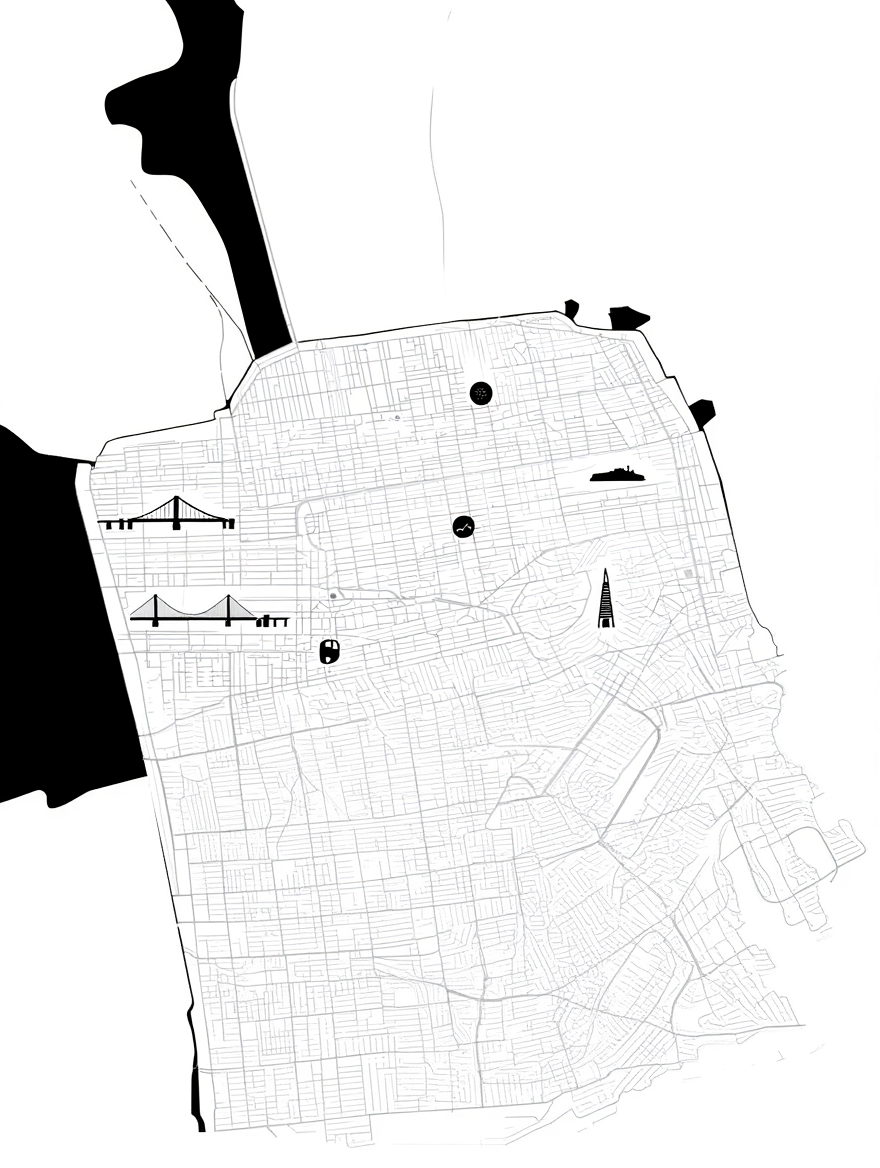 San Francisco City Map Poster – Minimalist Black & White Urban Wall Art Print