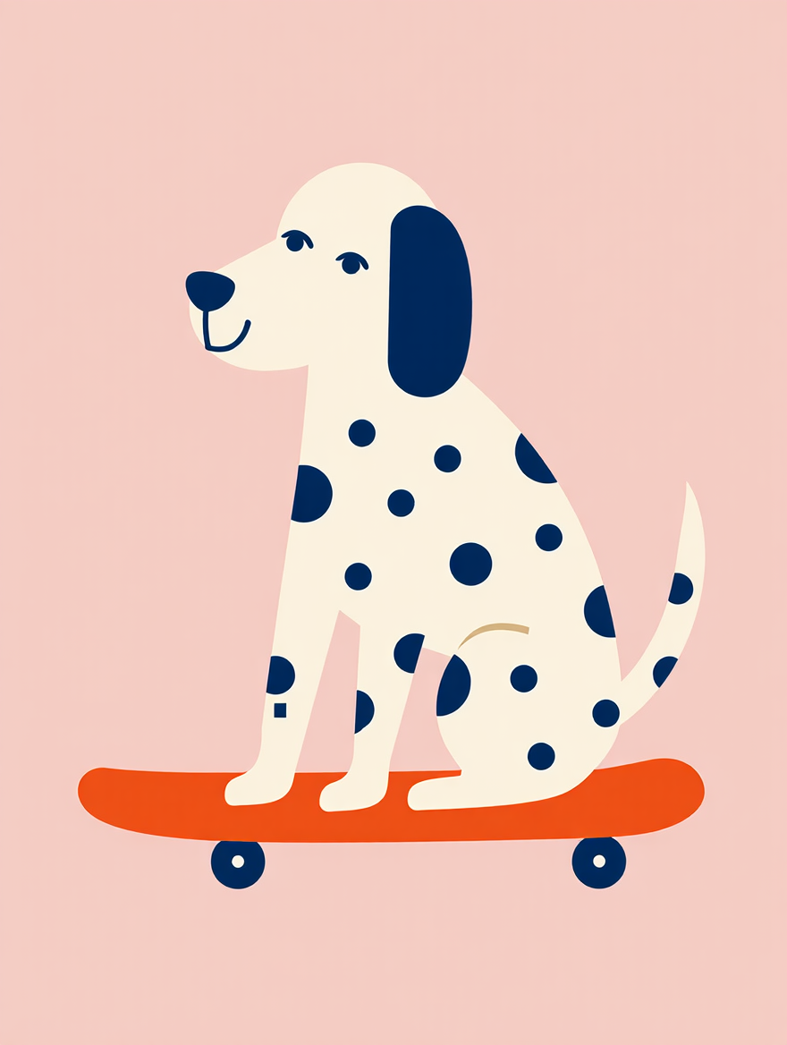 Dog Skating Art Print – Whimsical Animal Illustration for Modern Interiors
