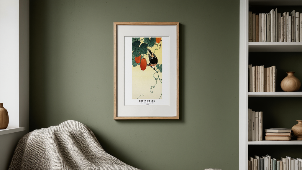 Ohara Koson - A Flycatcher with Cucumber Bush Poster