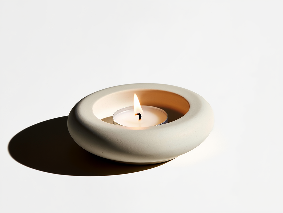 Minimalist Round Plaster Candle Holder – White Cream  Home Decor