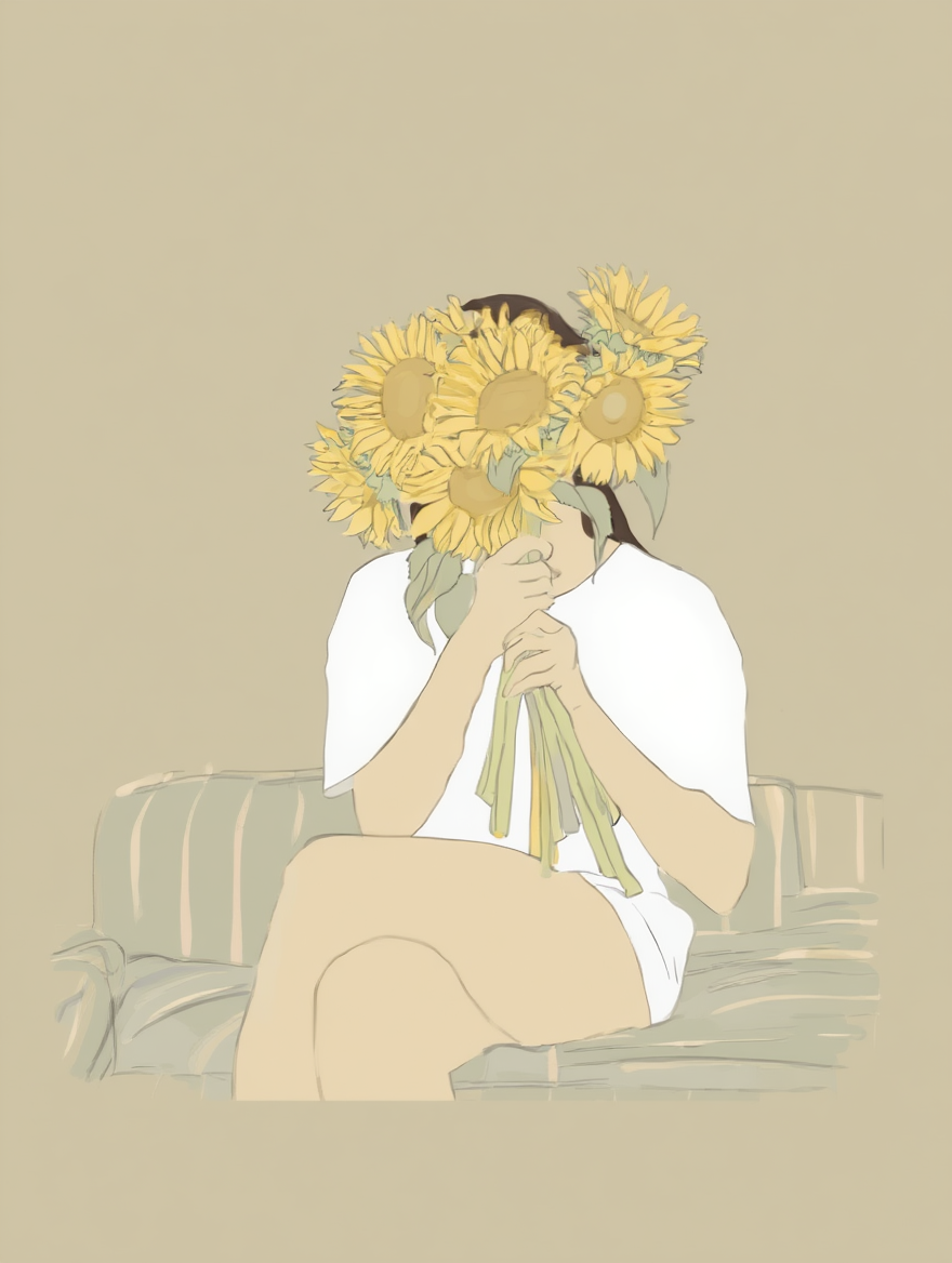 Woman with Sunflowers – Single Print