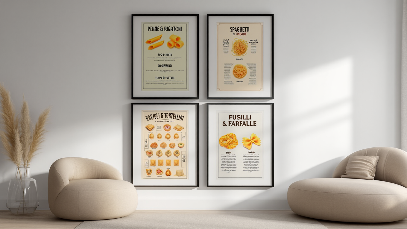 4 Pasta Prints – Retro Italian Kitchen Wall Art