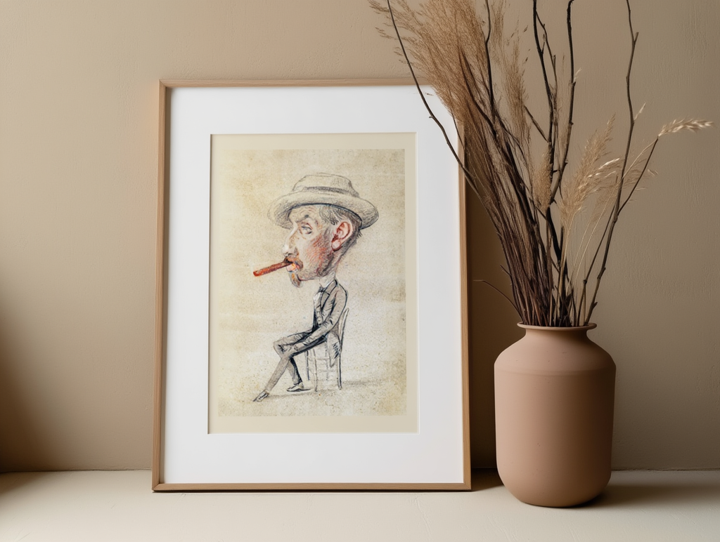 Claude Monet – Caricature of a Man with a Big Cigar - Rare Early Art Print