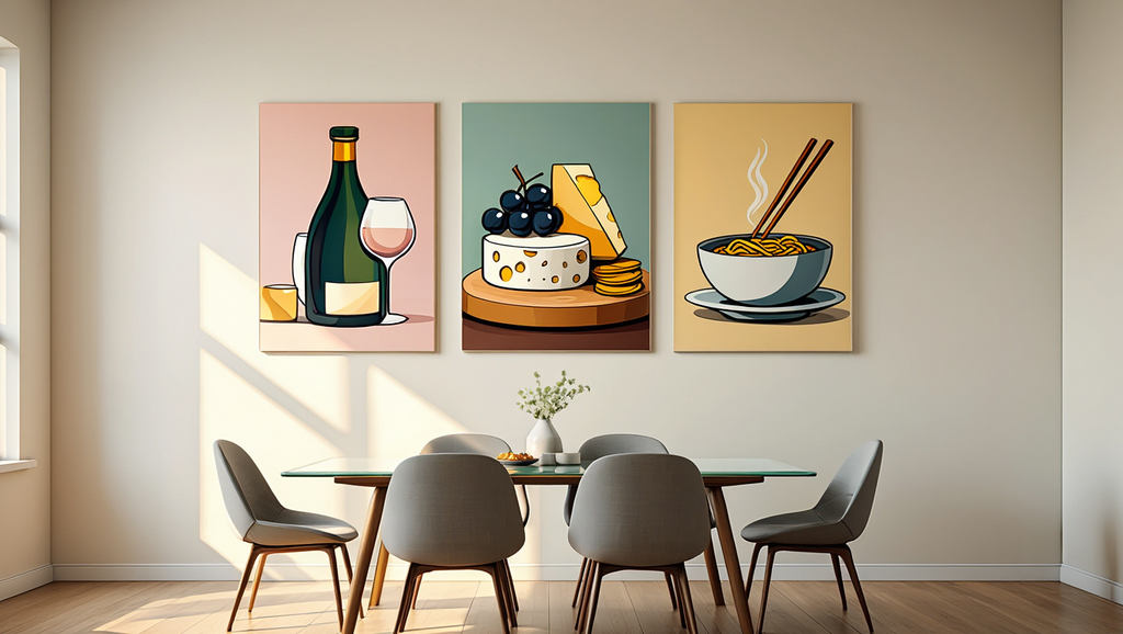 Wine & Cheese Noodles Art Living Room - Set of 3