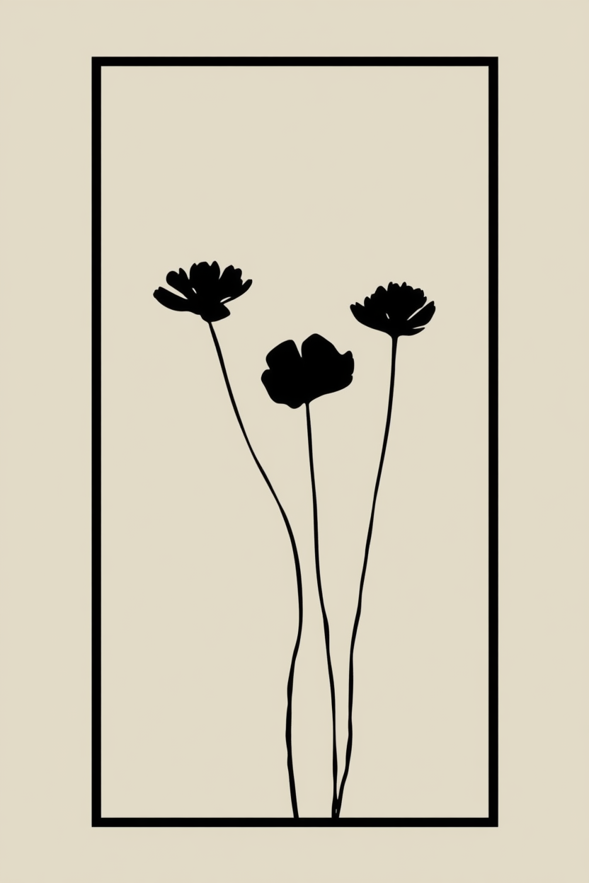Monochrome Botanica – Beige & Black Plant Art Print