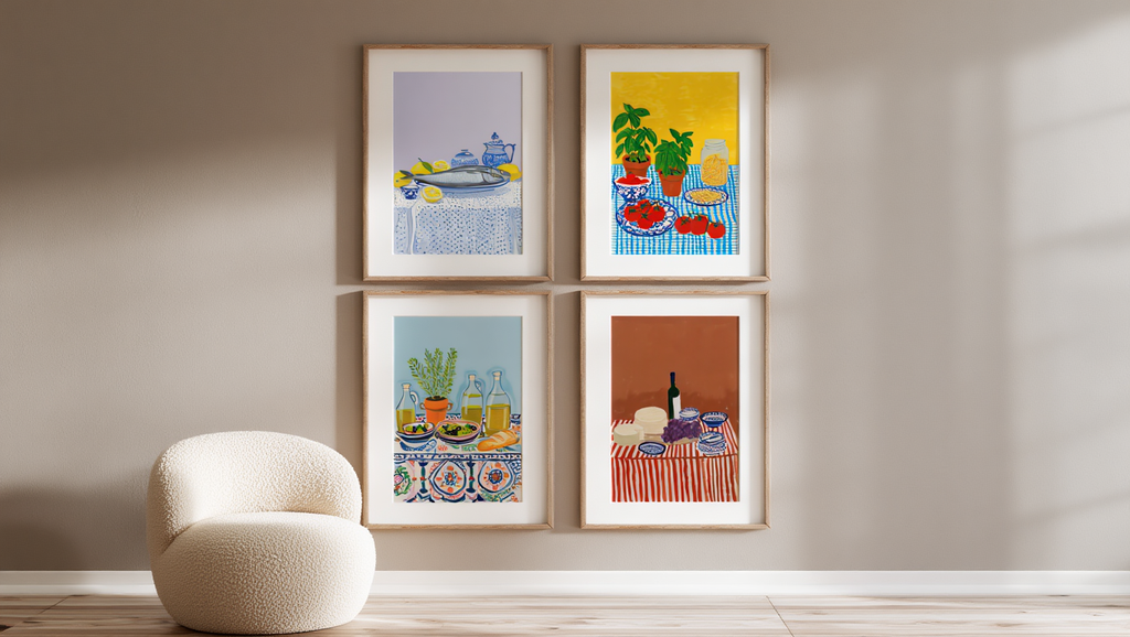 4 Mediterranean Diet Prints – Colorful Kitchen & Dining Wall Art