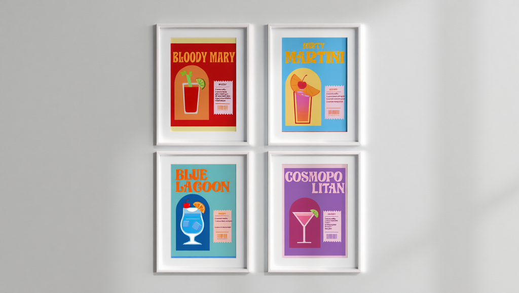 Vibrant Retro Cocktail Posters – 4-Piece Kitchen Wall Art