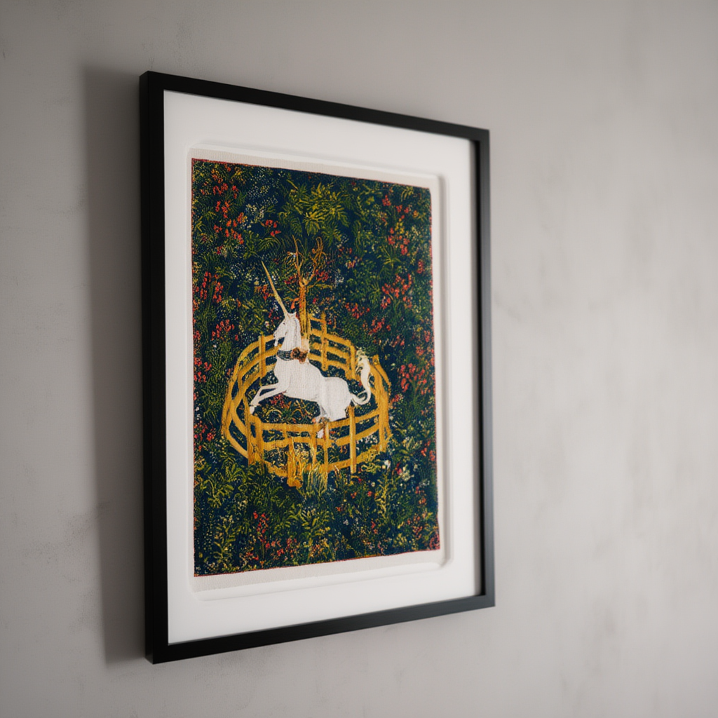 The Unicorn in Captivity – Unicorn Tapestries 1495 Art Print