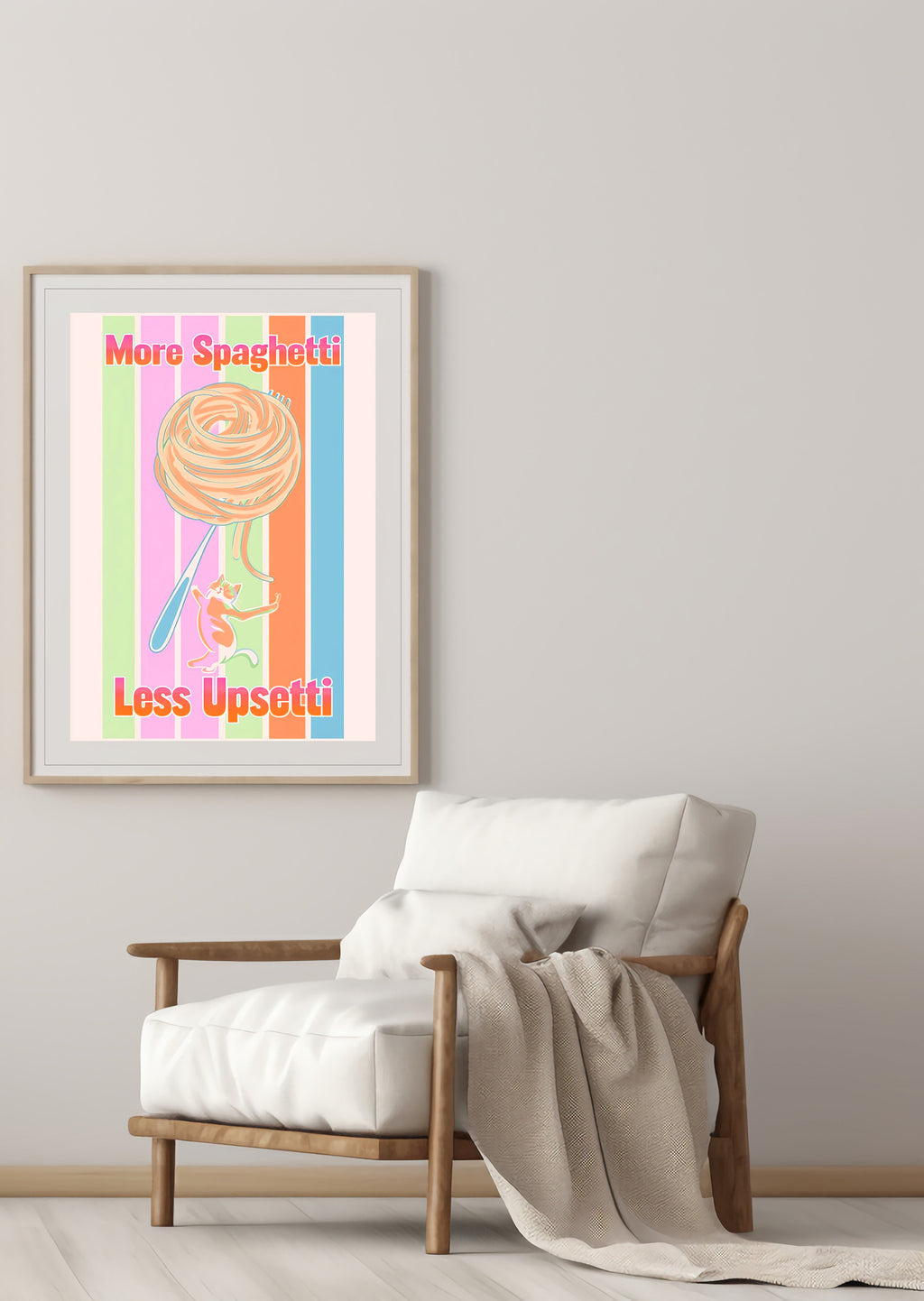 More Spaghetti Less Upsetti Poster – Fun Kitchen Wall Art for Pasta Lovers