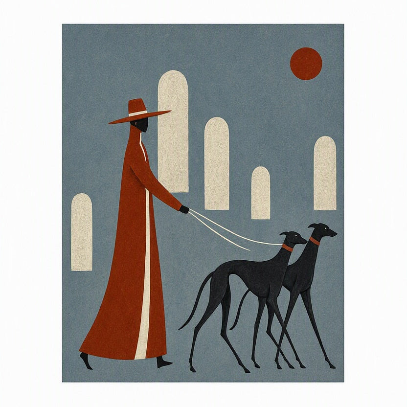 Canvas Print Figure with Two Hounds | Contemporary Figurative