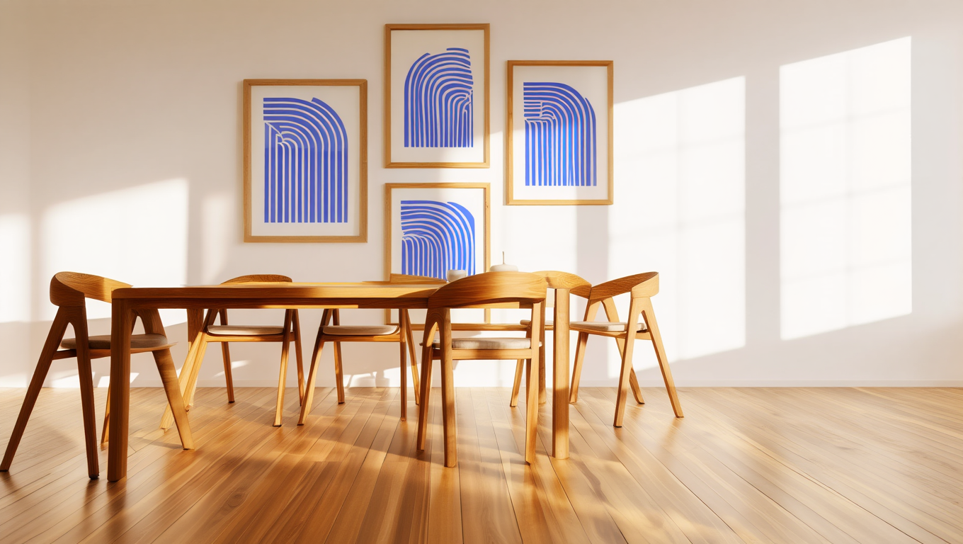 Blue Bauhaus Rainbow – Living Room Set of 4 Modern Prints