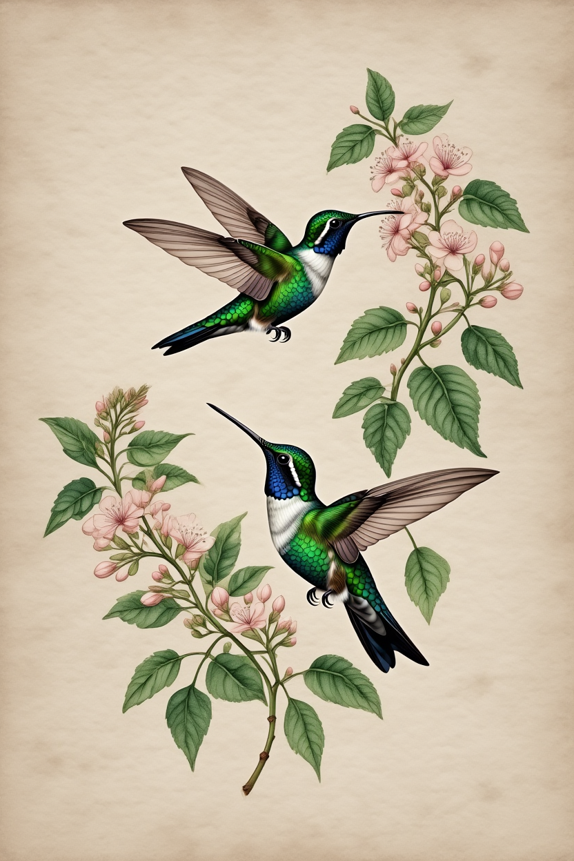 Hummingbirds Floral – 4 Prints
