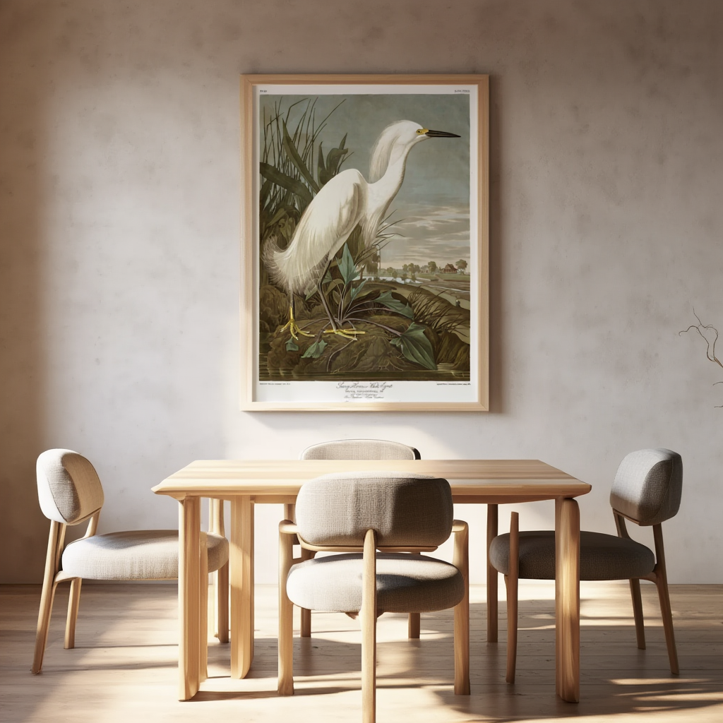 John James Audubon – Snowy Heron – Iconic Natural History Art Print