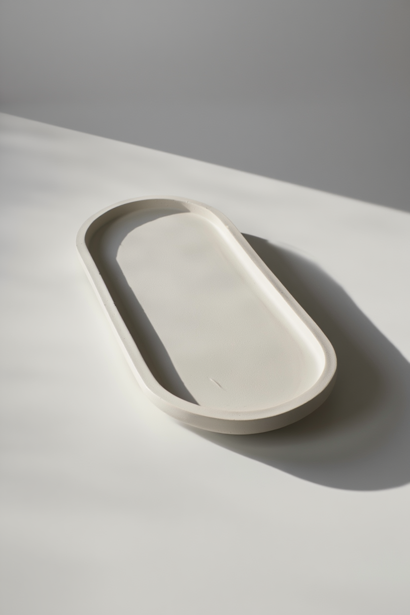 Minimalist Large Oval Tray – White Cream Home Decor