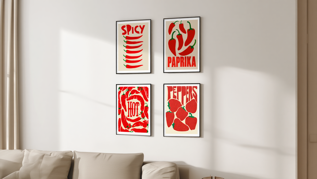 4 Red Pepper Prints – Minimalist Kitchen Wall Art Collection