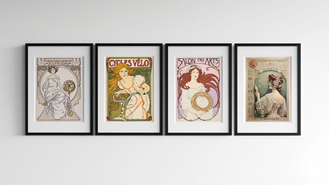 Alphonse Mucha 4-Print Collection – Art Nouveau Elegance