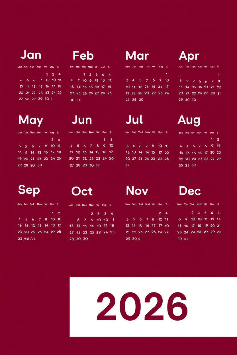 2026 Burgundy Calendar – Minimalist Wall Planner