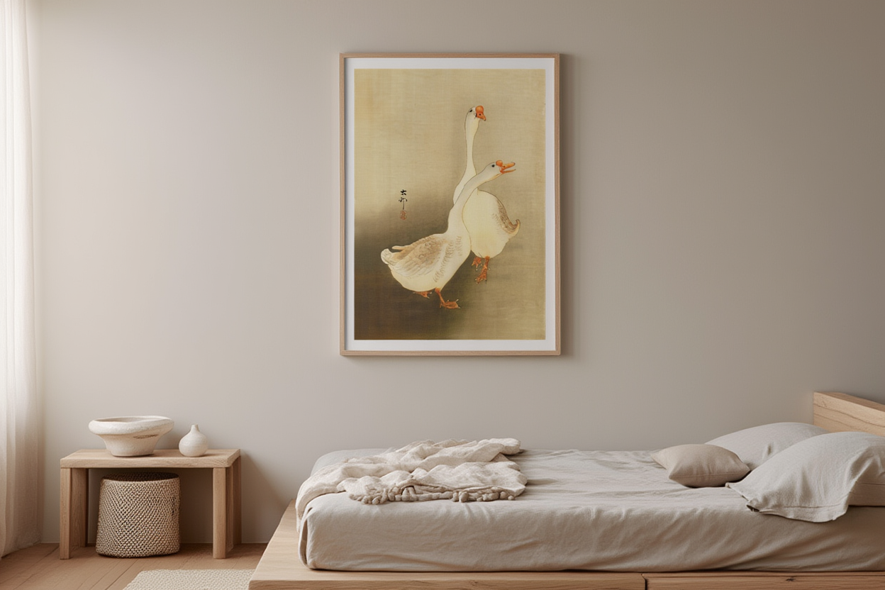Two White Geese – Ohara Koson Poster | Japanese Nature Art Print