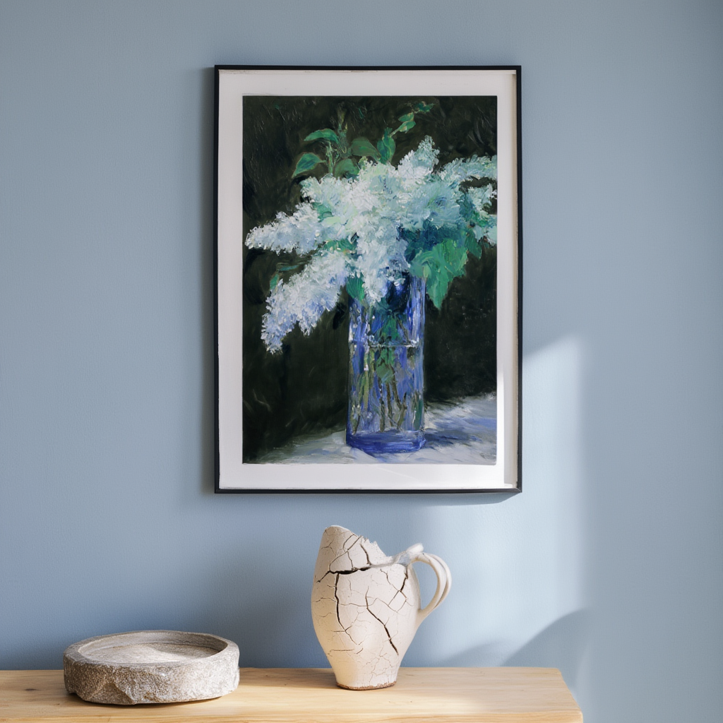White Lilacs in a Glass Vase – Édouard Manet Poster | Impressionist Floral Still Life Art Print