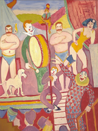 Circus Picture II: Pair of Athletes, Clown and Monkey by August Macke – Expressionist Art Print