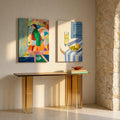 Set of 2 Canvas Prints – Colourful Woman & Olives on the Table | Figurative and Mediterranean Still Life Wall Art