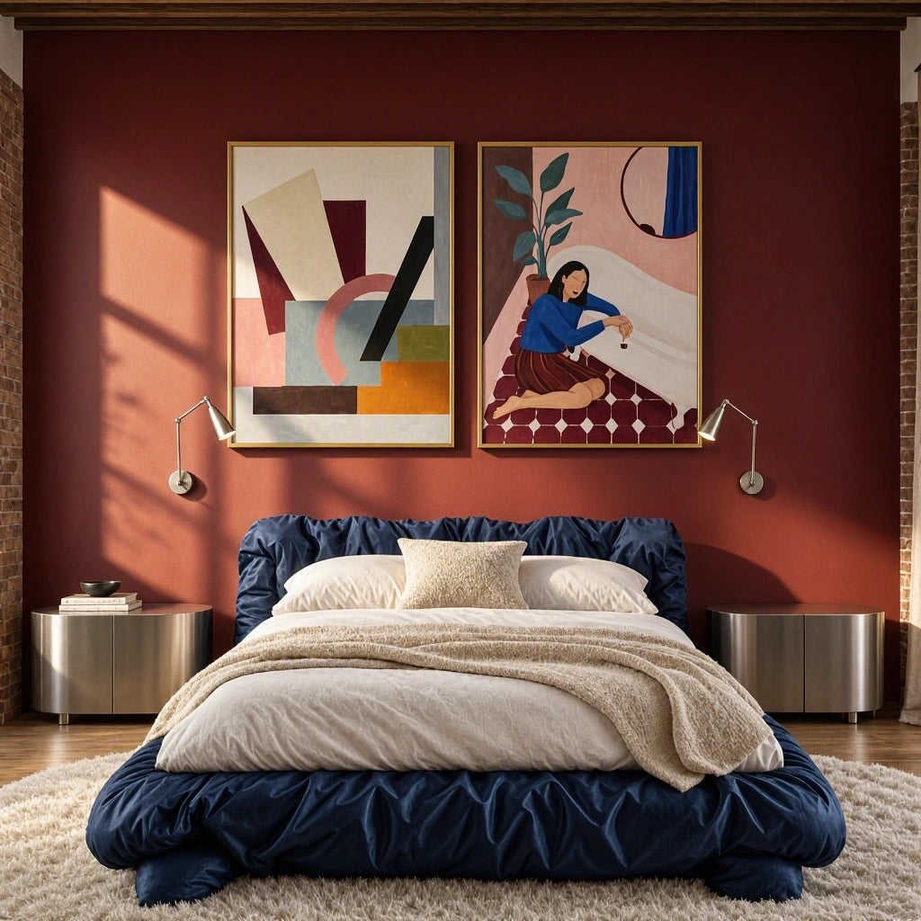 Set of 2 Canvas Prints – Geometric Bauhaus Inspired & Friday Night | Abstract and Contemporary Figurative Wall Art