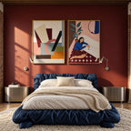 Set of 2 Canvas Prints – Geometric Bauhaus Inspired & Friday Night | Abstract and Contemporary Figurative Wall Art