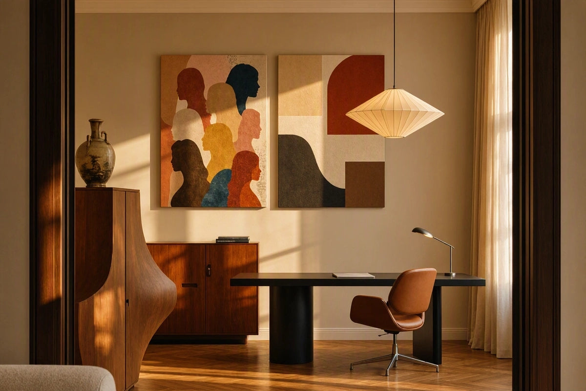Set of 2 Canvas Prints – Figurative Silhouettes Variation I & Earthy Structural Forms | Figurative and Brutalist Wall Art