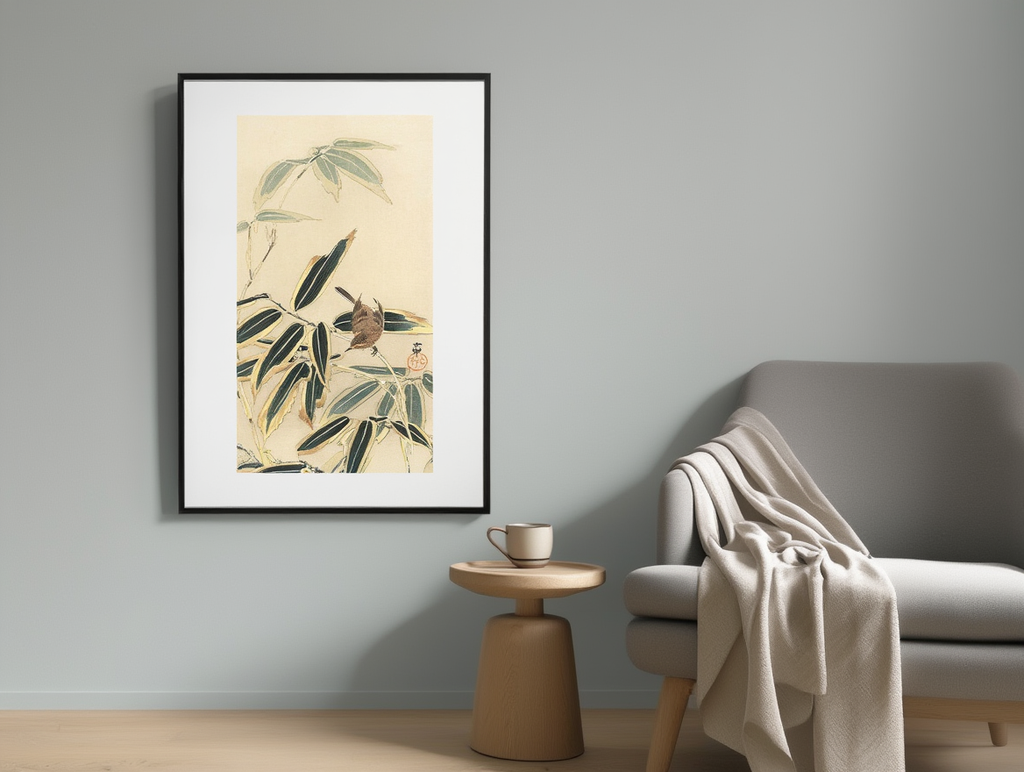 Ohara Koson - Wheatear near Bamboo Poster