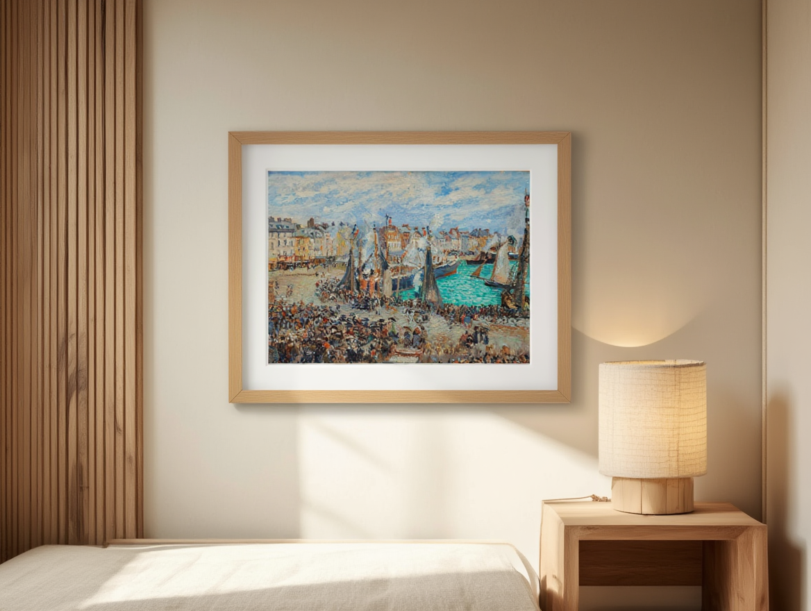 Camille Pissarro - The Fish Market in Dieppe, Gray Weather, Morning