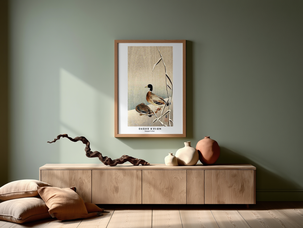 Affiche de Ohara Koson - Canards colverts dans la neige
