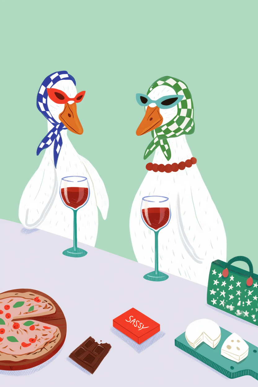 Maximalist Food & Playful Wall Art Set of 3 – Avocado, Ducks Brunch & Pasta Shapes Minimal Prints