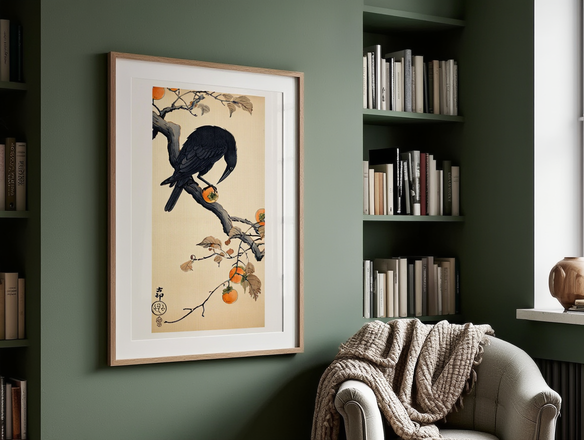 Ohara Koson - Crow eating a Persimmon Poster