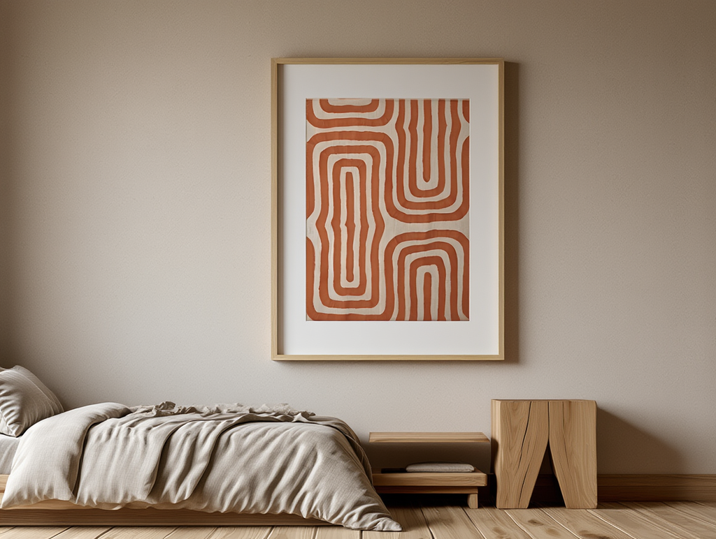 Geometric Maze Bold Orange Abstract Art Poster