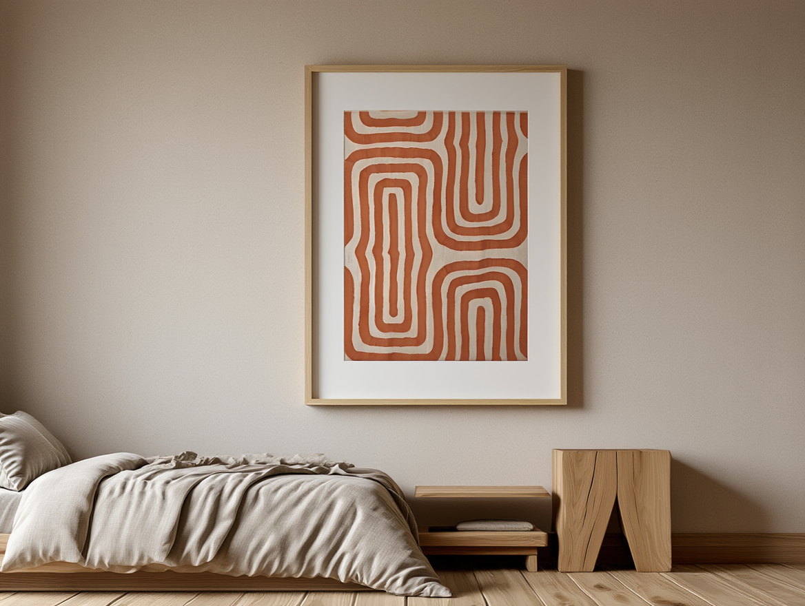 Geometric Maze Bold Orange Abstract Art Poster