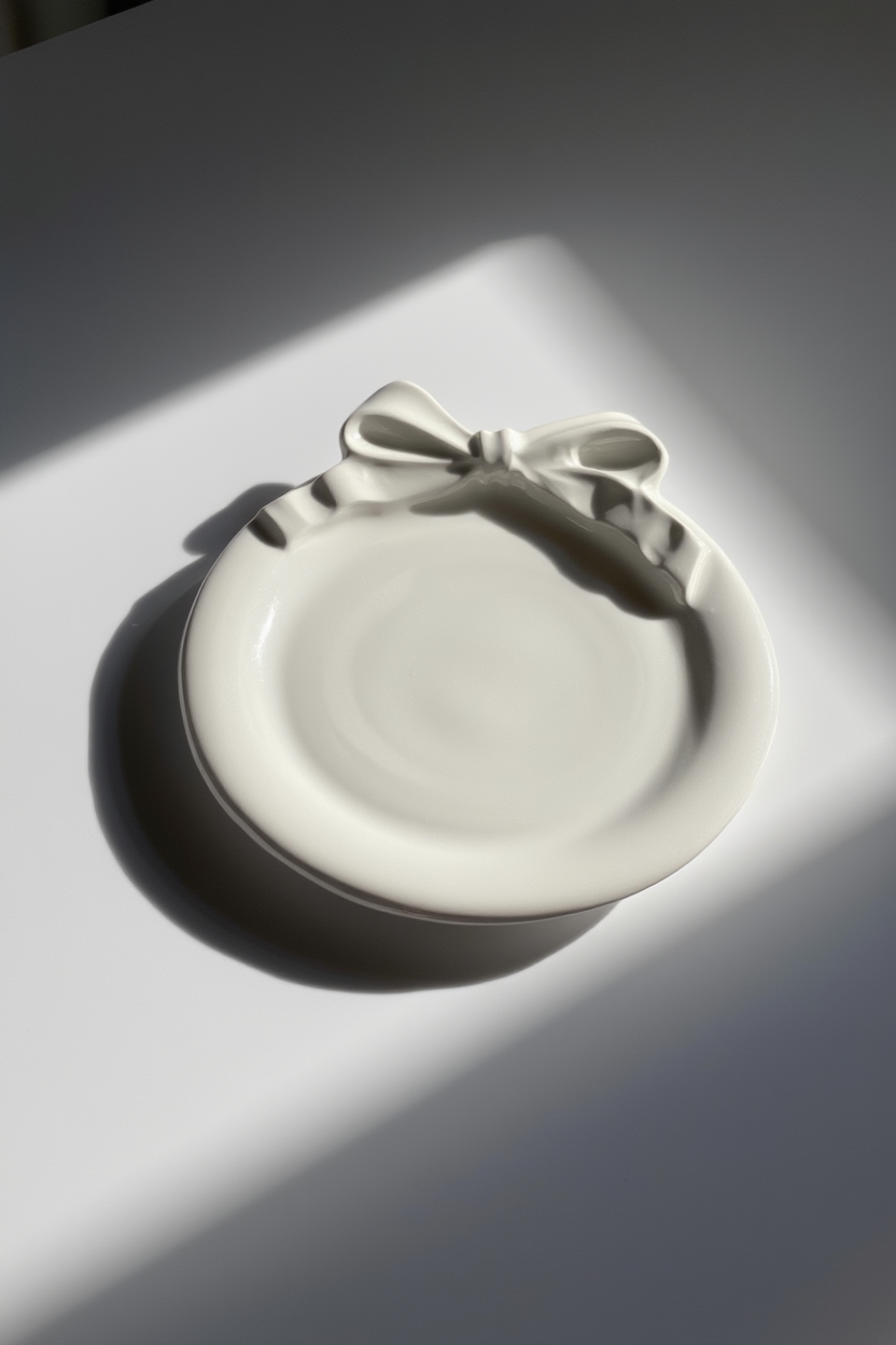 Minimalist Bow Shaped Storage Tray – White Cream  Home Decor