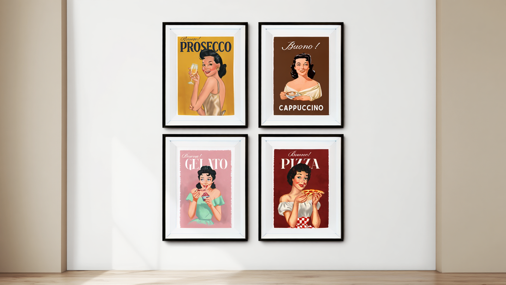 4 Vintage Italian Food Lovers Posters – Retro Pasta, Pizza & Culinary Wall Art