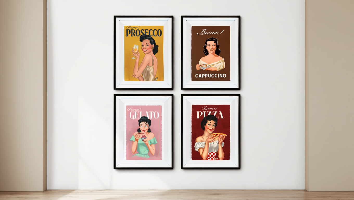 4 Vintage Italian Food Lovers Posters – Retro Pasta, Pizza & Culinary Wall Art